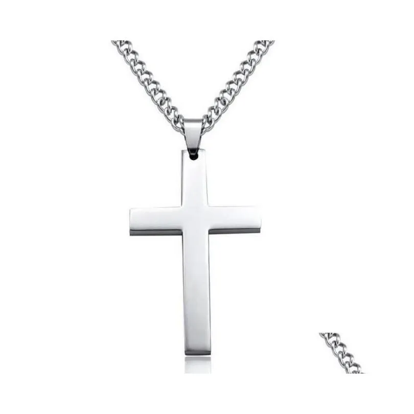 Pendant Necklaces Stainless Steel Cross Mens Relin Faith Crucifix Charm Titanium Chain For Women Fashion Jewelry Gift Drop Delivery Pe Dh2Pp