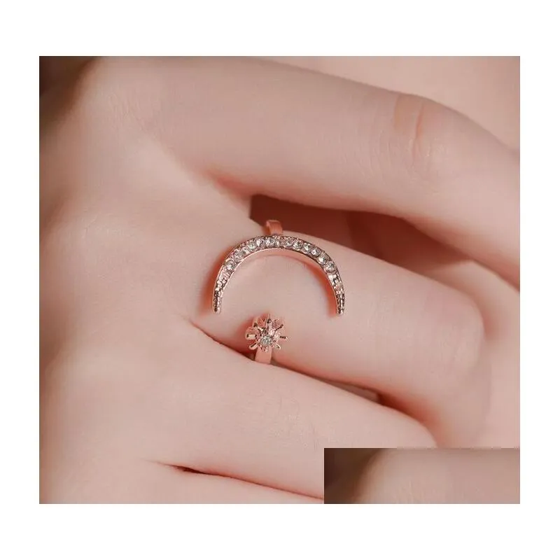 Band Rings Fashion Moon And Star Finger Creative Opening Ring God Sier For Engagement Gift Drop Delivery Jewelry Dh5Xa