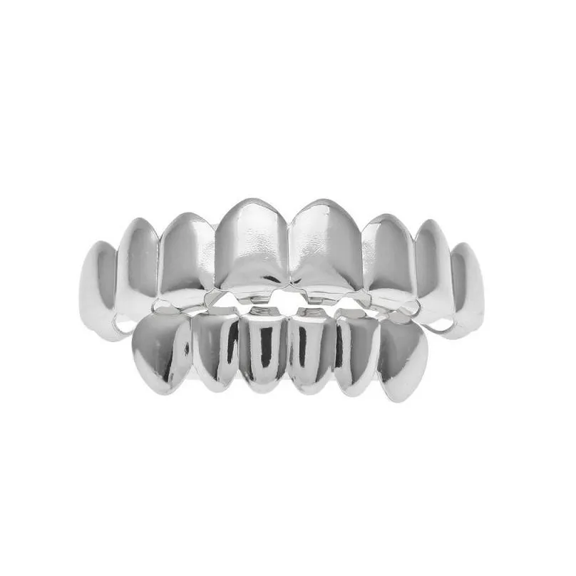 Mens Gold Grillz Teeth Set Fashion Hip Hop Jewelry High Quality Eight 8 Top Tooth & Six 6 Bottom Grills