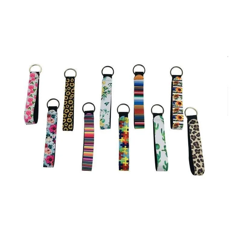 Keychains & Lanyards 29 Styles Wristband Floral Printed Key Chain Neoprene Ring Wristlet Keychain Party Favor 300Pcs Ship Drop Delive Dhwcj