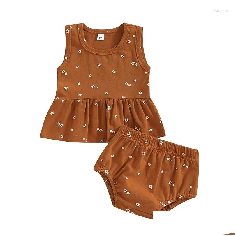 Clothing Sets Baby Girls Summer Outfit Ruffled Hem Floral Sleeveless Tank Tops And Elastic Casual Shorts Set