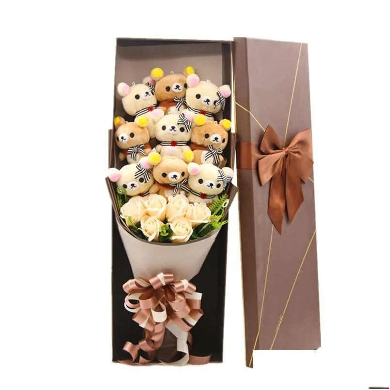 Cute Teddy Bear Stuffed Animal Plush Toy Cartoon Bouquet Gift Box Creative Birthday Valentine`s Day Christmas Gift 220217