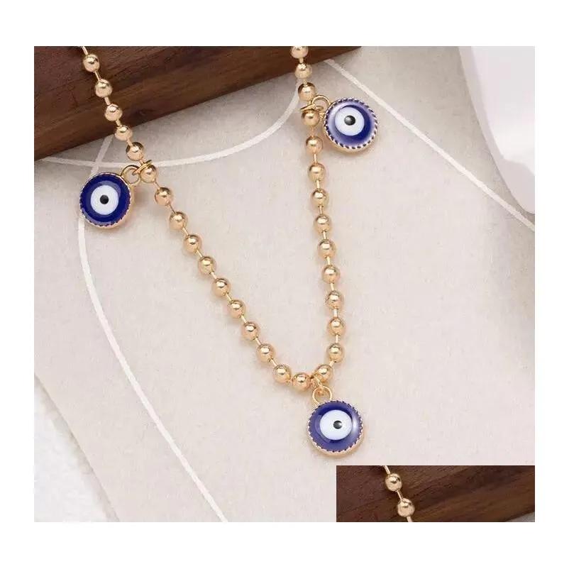 Chokers Blue Evil Eye Choker Pendant Necklaces Gold Lucky Turkish Eyes Necklace Clavicle Chain Fashion Jewellry For Drop Delivery Jewe Dhvzq