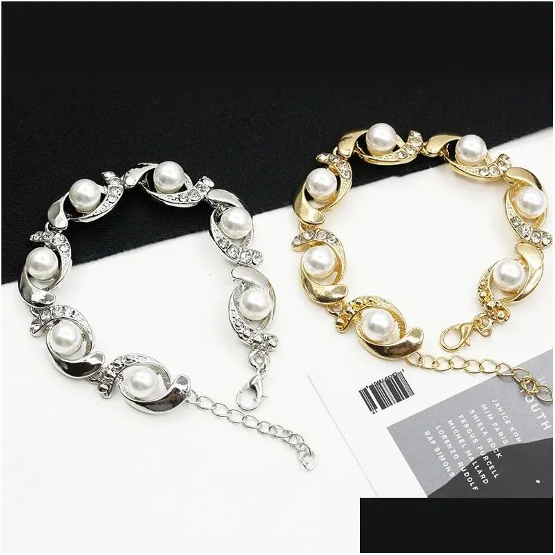 Brand New Pearl Bracelet Women Fashion Trendy 14k Gold Color Chain Crystal Bracelet Adjustable 2024