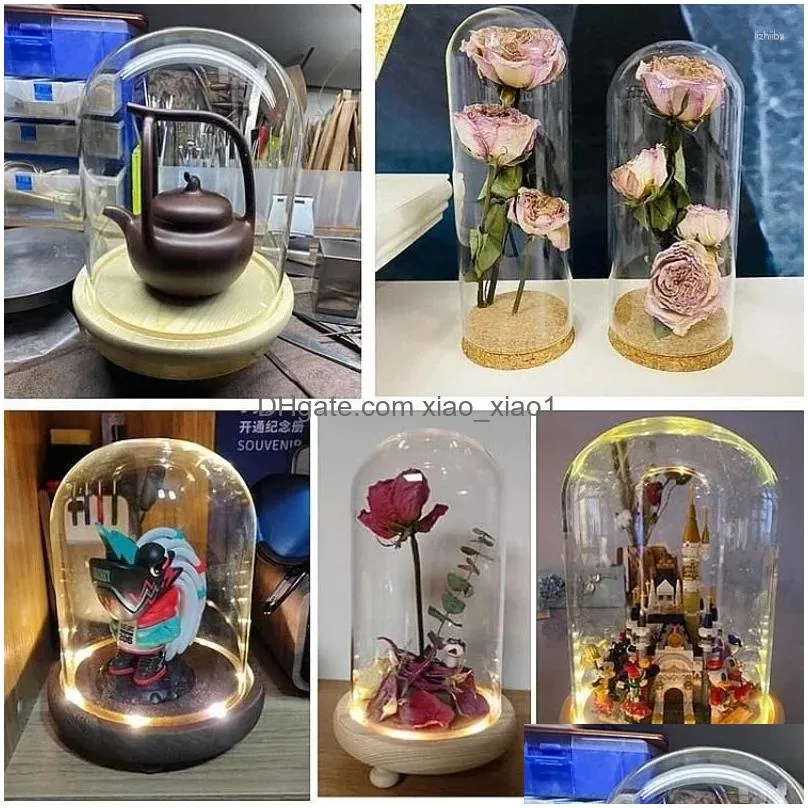 bottles immortal flower box dust covers display decor boxes with wooden base glass jar dome cover terrarium bottle stand