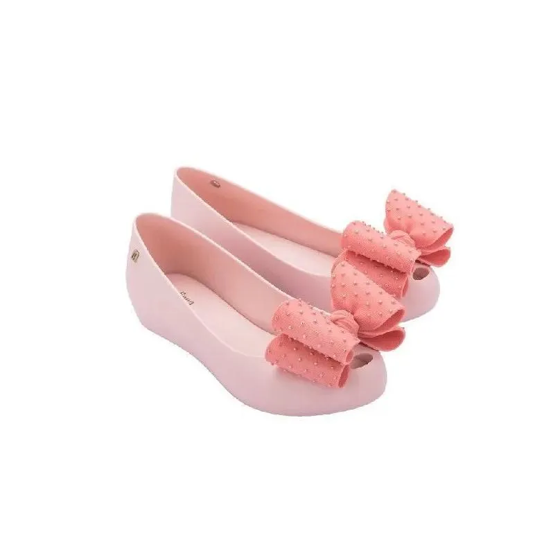 Mini Melissa Big Bow Jelly Shoes Girl`s Fashion Sister Summer Sandals Kids High Quality Princess Beach Sandals HMI045 220409