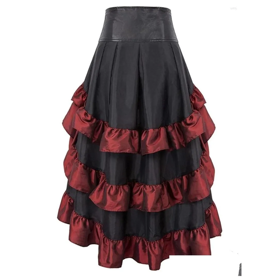 Skirts Women S Vintage Gothic Victorian Skirt High-Low Ruffle Medieval Renaissance Belted Steampunk Costumes