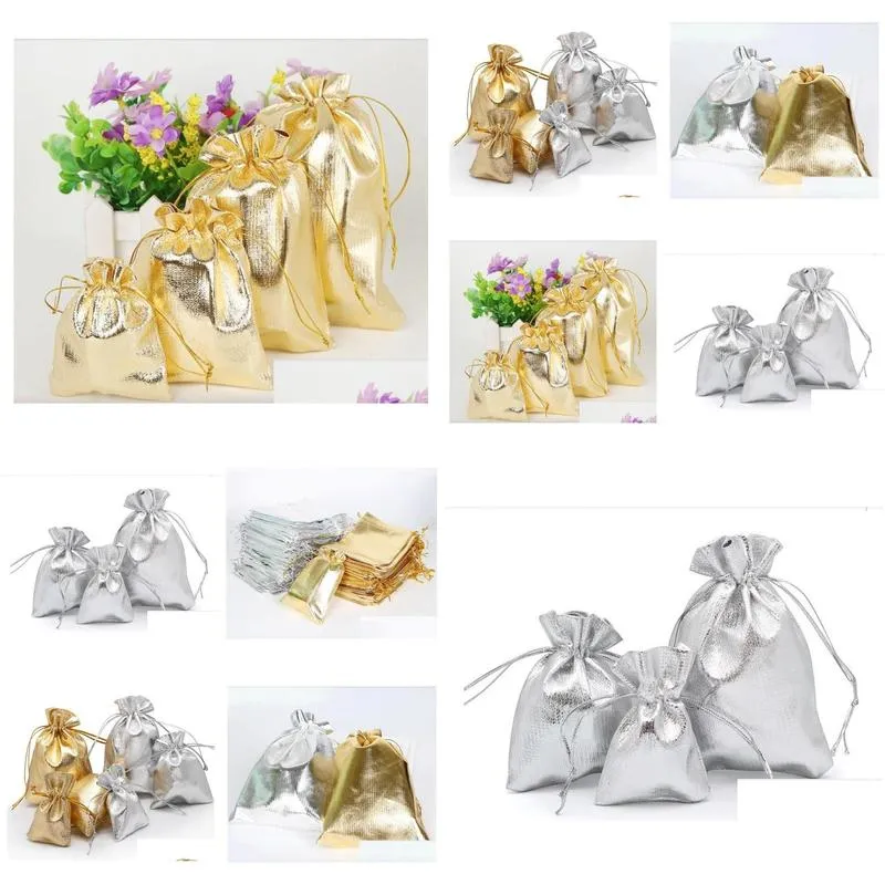 Jewelry Pouches, Bags 7X9 9X12 10X15Cm 13X18Cm Adjustable Packing Gold Sier Color Dstring Bag Dable Organza Wedding Gift Pouches Drop Dhxy2