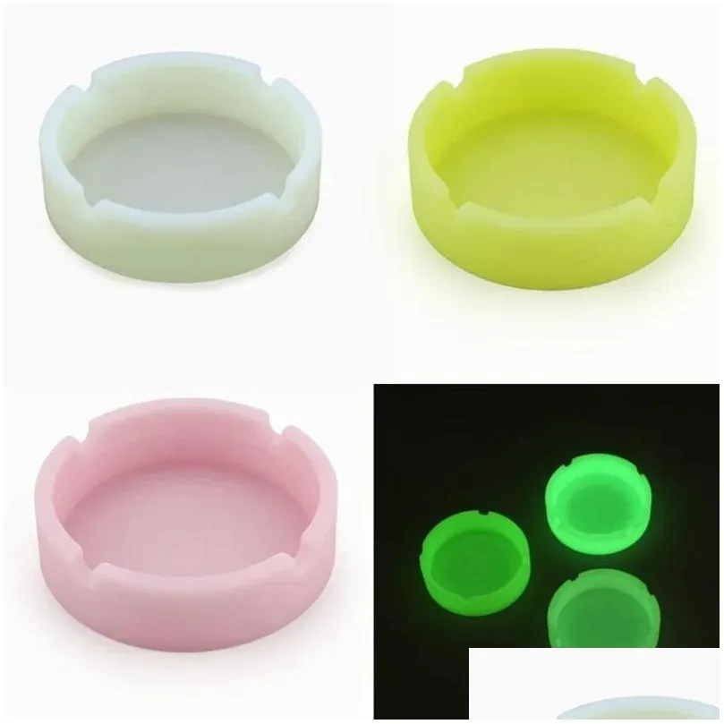 Ashtrays 8Cm Household Round Sile Ashtray Luminous Pure Color Camouflage Rubber Unbreak Bendable Smoking Herb Tobacco Holder Cigarette Dhgzw