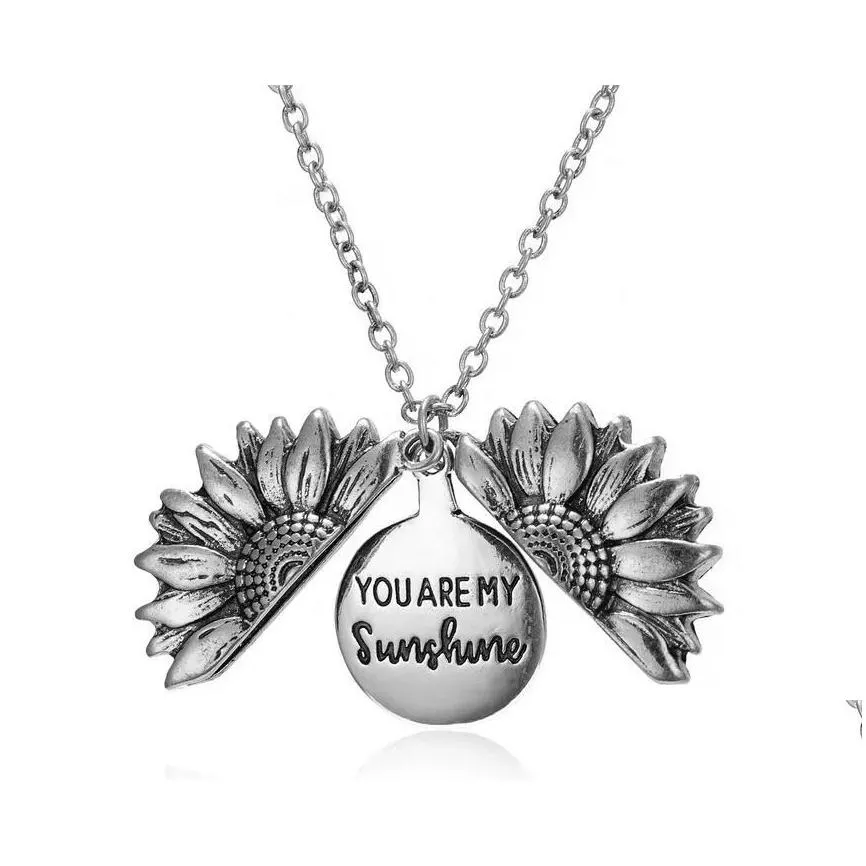 Pendant Necklaces Words You Are My Sunshine Best Friends Bitches Valentine Necklace Antique Gold Sunflower Locket For Drop Delivery Je Dhdcj