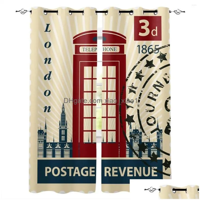curtain london red telephone booth winter dawn snowy city england britain symbol urban scene bedroom living kids youth room