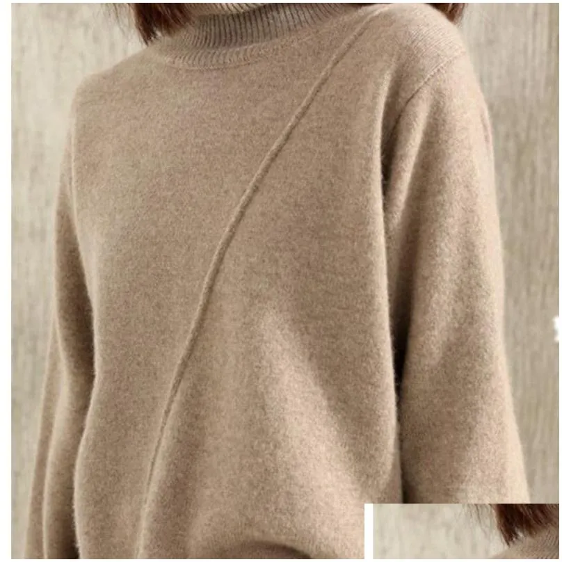 Women`S Sweaters Soft Loose Jumpers For Women Turtleneck Winter Warm Sweater Cashmere And Wool Knitted Plovers Ladies 3Colors Standar Dh9Dw