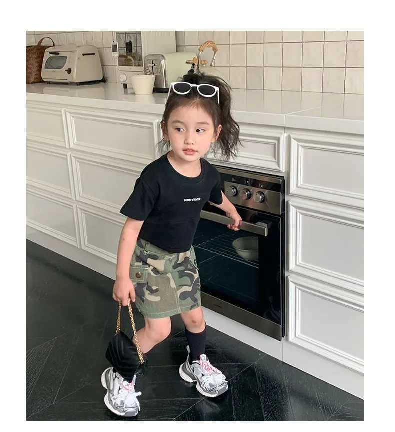 Fashion Girls camouflage cargo skirt old kids back pocket elastic waist casual skirt INS children all-matching clothes S1093