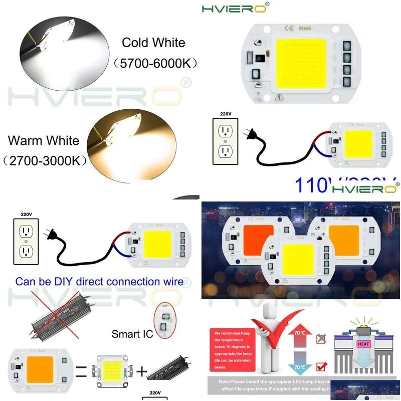 Bulbs 110V220V COB LED Lamp 10W 20W 30W 50W Bulb IP65 High Power Smart IC DIY Flood Light Spotlight Outdoor Illumination Chip