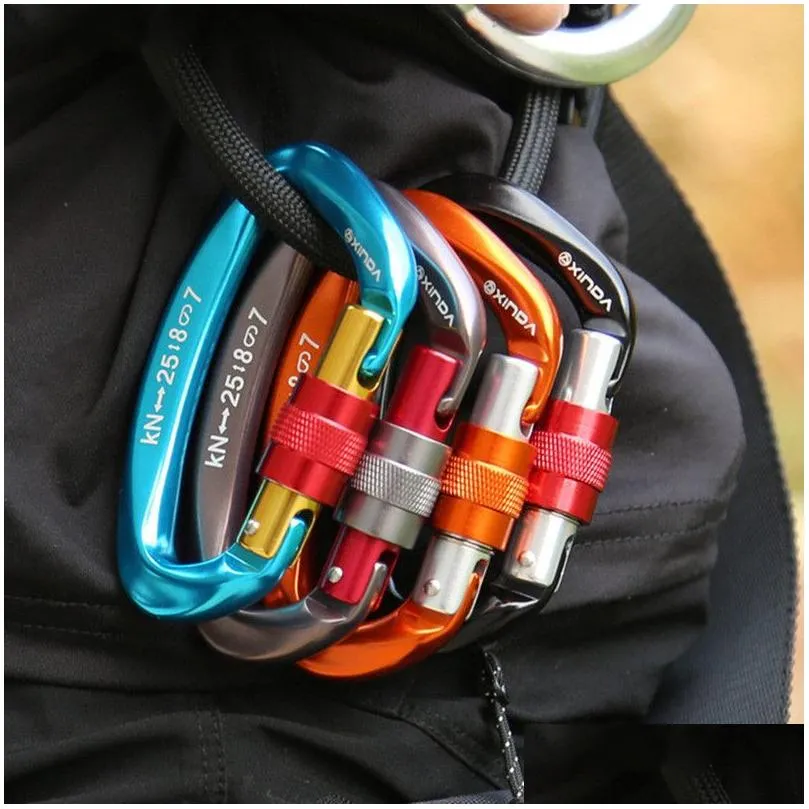 Climbing Ropes 5pcs 25KN Carabiner Professional Mountaineer Lock D Shape Aviation Aluminum Safety Clip Mountaineering Equipment 230801