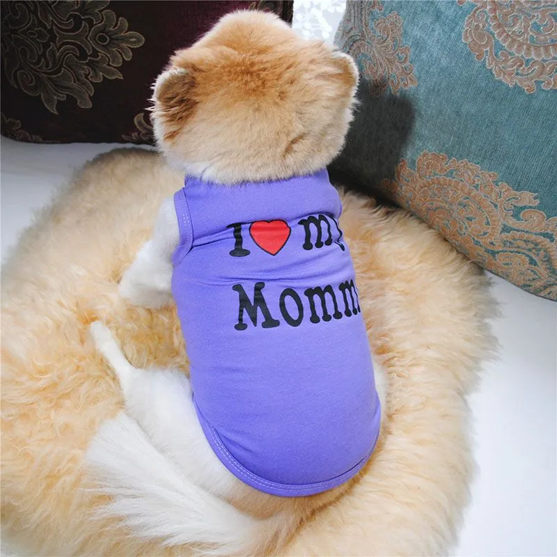 6 Colors Dog Clothes Like Daddy and Mommy Puppy Shirts Solid Color Small Dogs T Shirt Cotton Pet Supplies Outwear Wholesale