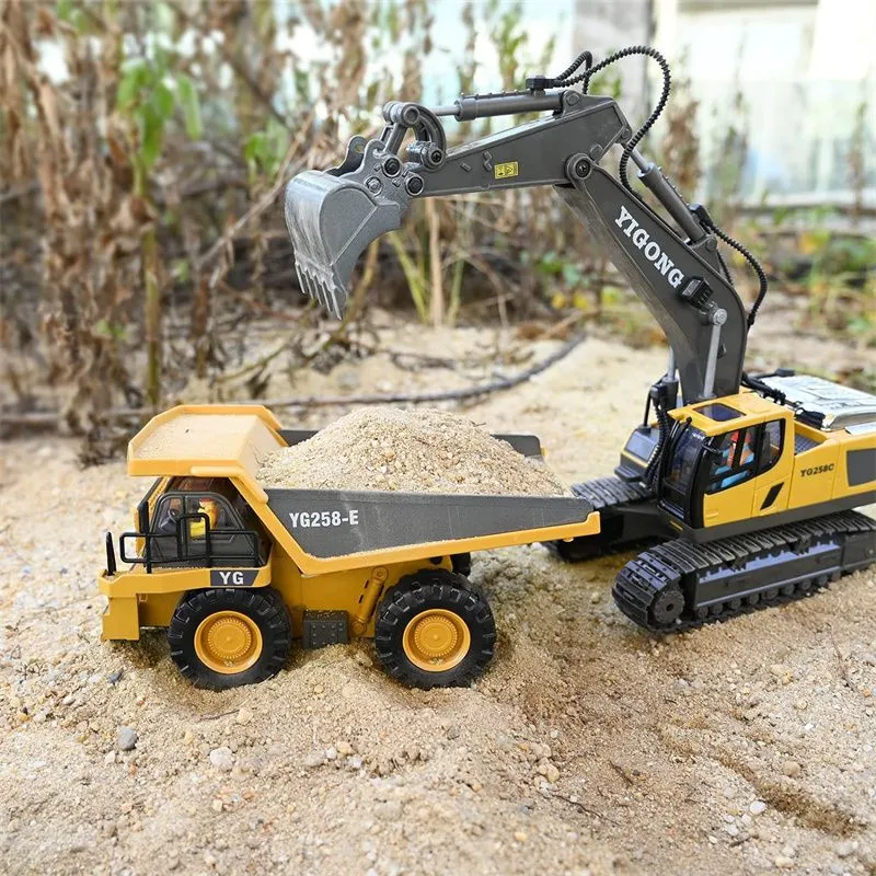 Remote Control Excavator For Boys 8-12 Children Simulation Toys 11 Channel Alloy Dump Truck Electric Large Engineering For Boys Age Birthday Gift Sea