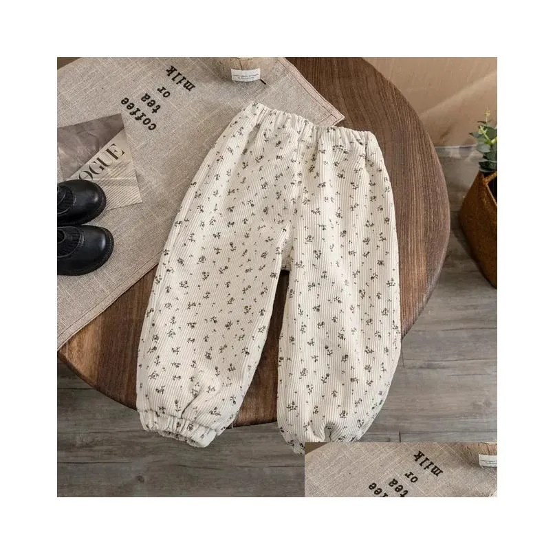Trousers Baby Girls Fleece Bloomers Pant Kids Floral Pant Fall Winter 1 To 6Yrs Children`s Thicken Warm Clothes Korean Style 231204