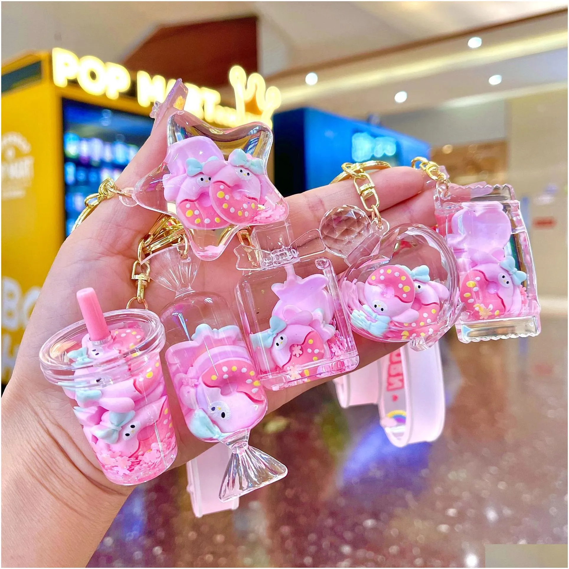 Other Toys Cute Pink Donut Quicksand Bottle Acrylic Keychain School Bag Car Cartoon Key Pendant As A Toy Or Gift For Anyone Drop Deliv Dhr8K