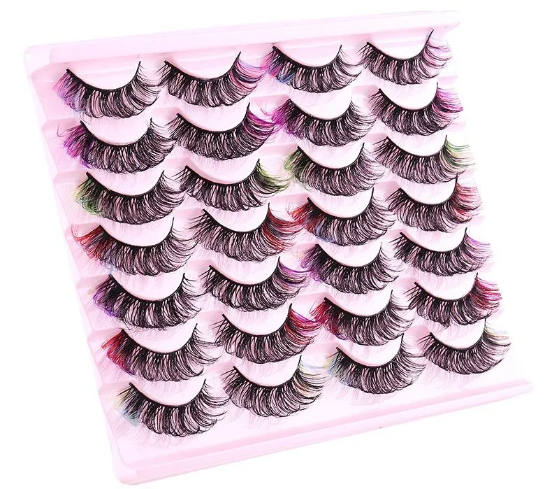 Multilayer Thick Colordul Eyelashes Natural Looking Handmade Reusable D Curled Fake Lashes Naturally Soft & Delicate Full Strip Lash