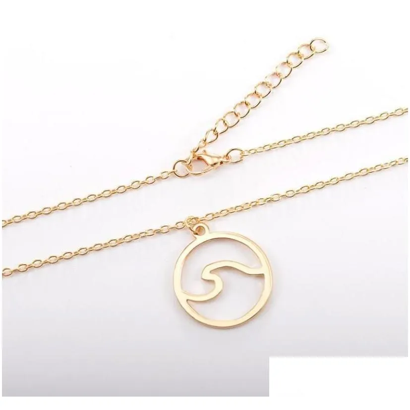 Pendant Necklaces Wave Necklace For Women Wholesale Nautical Jewellry Gift Ocean Sier Color Jewelry Simple Beach Drop Delivery Pendant Dhxam