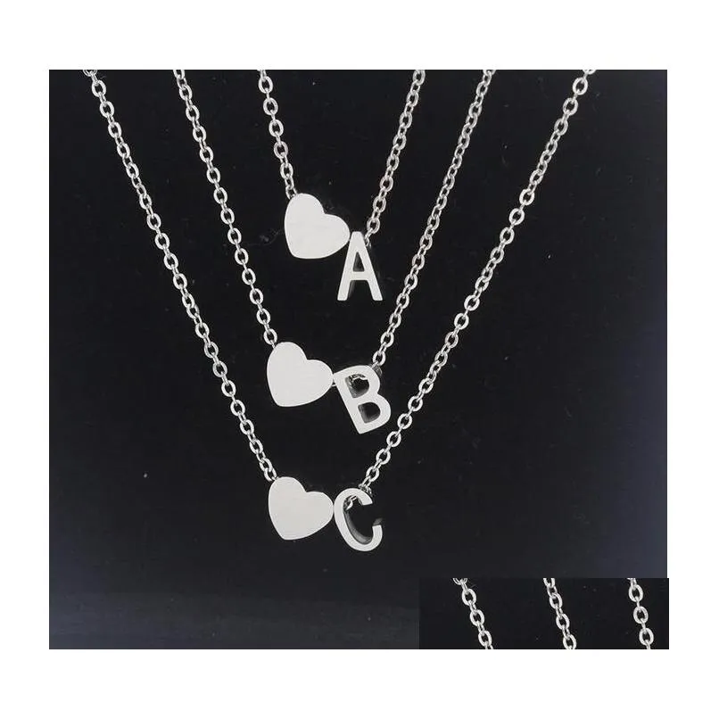 Pendant Necklaces 26 Intial Letter Alphabet Heart Necklace For Women Gold Sier Color A-Z Stainless Steel Chain Jewelry Gift Drop Deliv Dhiiu