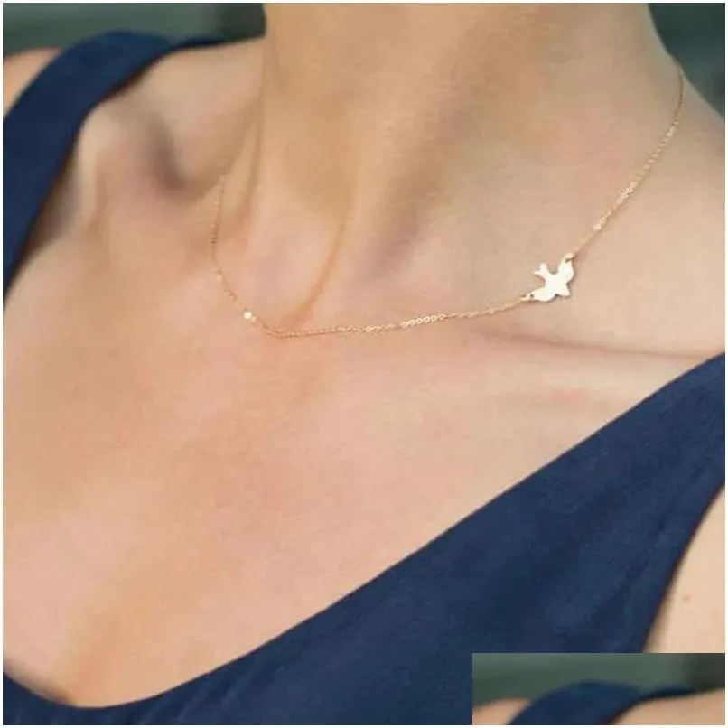 NEW Jewelry Simple Alloy Birds 14K Gold Necklace Clavicle Chains Charm Womens Fashion Jewelry Colar Maxi Necklace For Women Hot