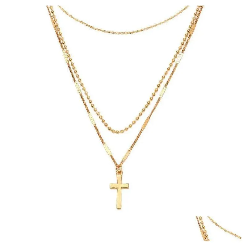 Pendant Necklaces Cross Necklace Mti-Layer Chains Ladies Simple Sweater Fashion Jewelry Sier And Gold Colors Drop Delivery Pendants Dhxlj