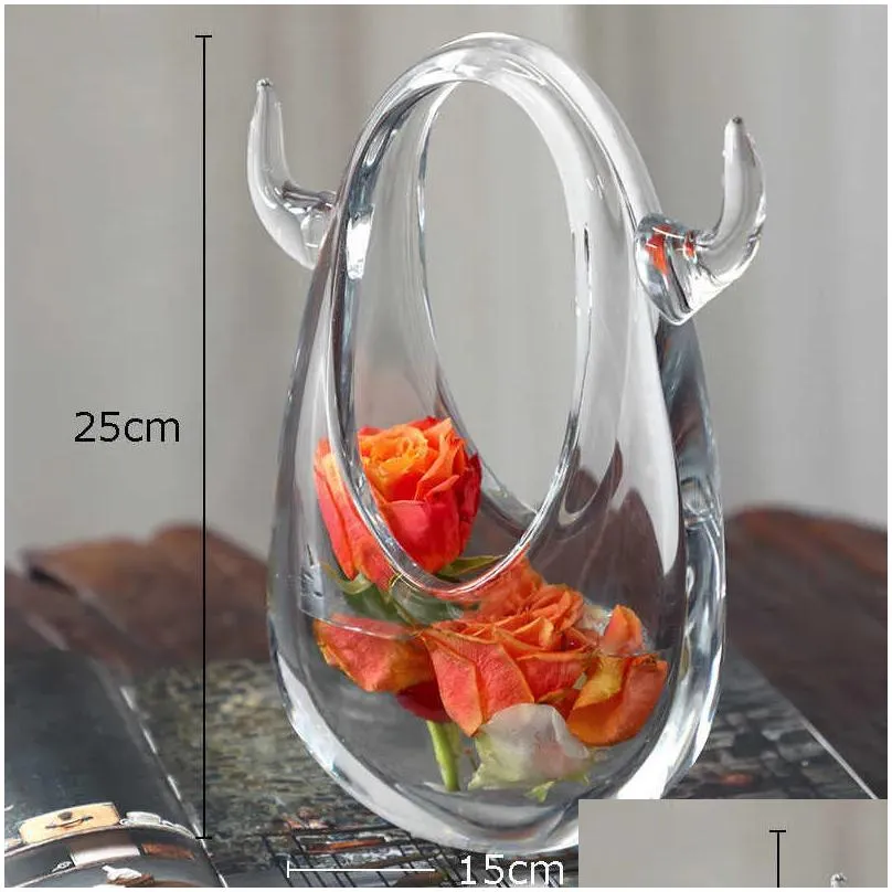 Vases Transparent Tote Bag Decorative Vase Water Droplets Glass Desk Decoration Flower Arrangement Hydroponics Flowers Pots 1219 Drop Dhes8