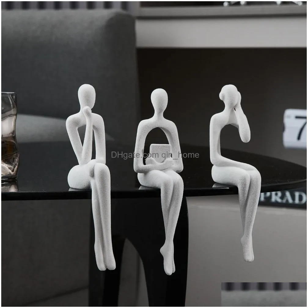 decorative objects figurines figures home accessories flocking blue figure ornaments study room decoration living decor 230816