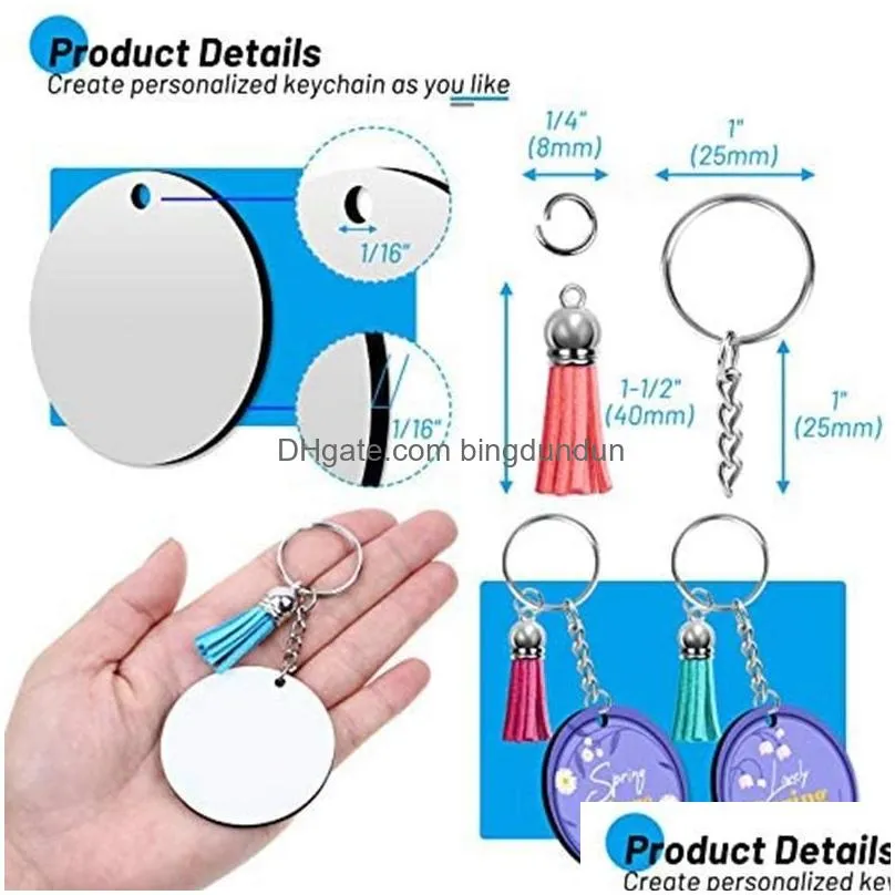 Hooks & Rails Sublimation Keychain Blanks Heat Transfer Double-Side Key Chains For DIY Craft Ornament Making314W