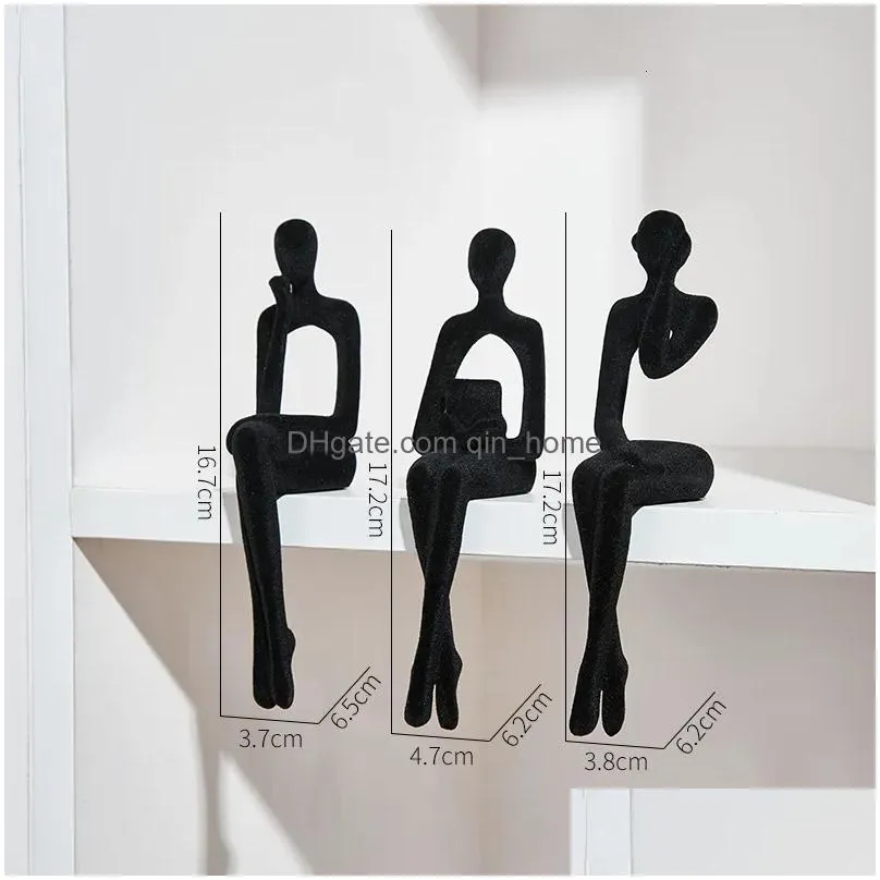 decorative objects figurines figures home accessories flocking blue figure ornaments study room decoration living decor 230816
