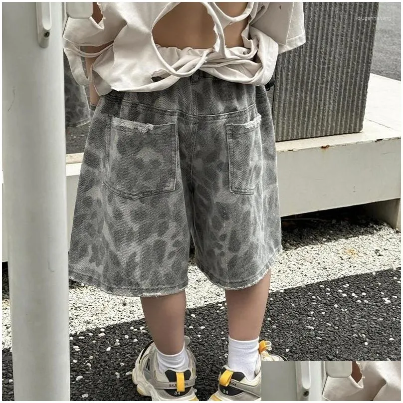 Trousers Children Clothing Personality Handsome Shorts 2024 Summer Boys Fashion Loose Leopard Print Korean All Match Casual Pants