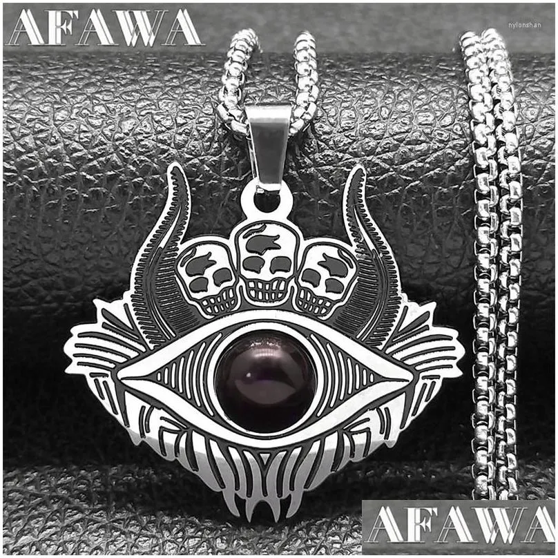 pendant necklaces gothic skull satan demon eye chain necklace for men women red color stainless steel retro goat head jewelry n9619s02