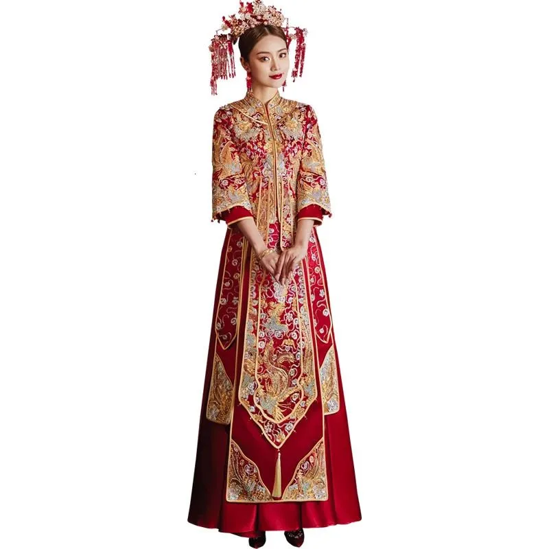 Ethnic Clothing Yourqipao Chinese Xiuhe 2023 Traditional Wedding Dress Cheongsam Toast Ancient Custumes Heavy Beaded Bridal Gowns