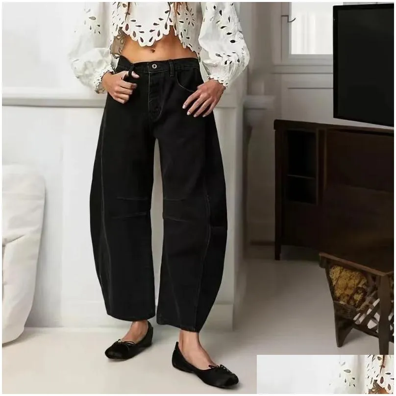 Women`S Pants & Capris Women S Vintage Mid Waist Jeans Wide Leg Loose Boyfriend Denim Cropped Straight Rise Y2K Barrel 231202 Drop De Dhguz