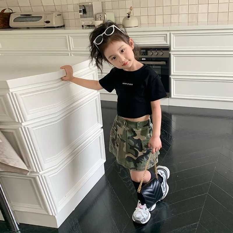 Fashion Girls camouflage cargo skirt old kids back pocket elastic waist casual skirt INS children all-matching clothes S1093