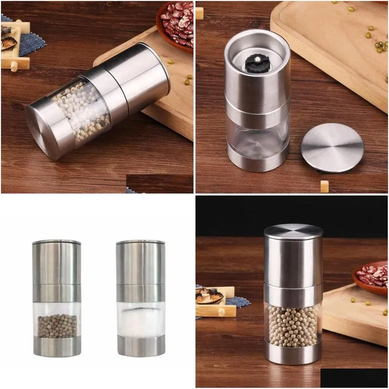 Mills Manual Pepper Mill Salt Shakers One-Handed Grinder Stainless Steel Spice Sauce Grinders Stick Kitchen Drop Delivery Home Garden Dhd0A