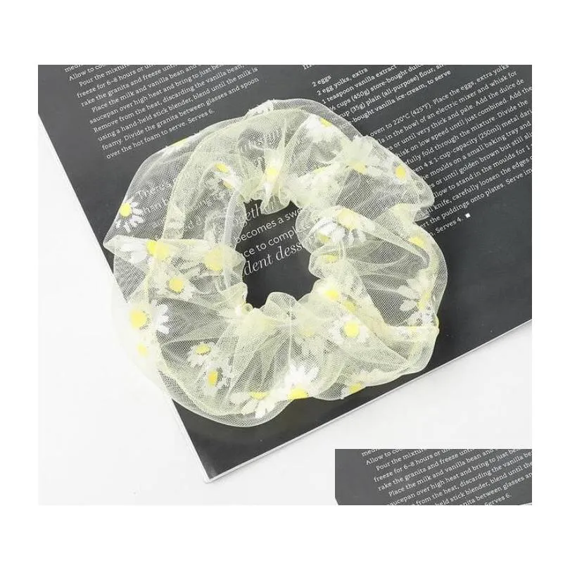 Hair Rubber Bands New Women Elastic Kawaii Mesh Tie Gum Girls Print Floral Lace Scrunchie Ponytail Transparent Tle Accessories Epacke Dhz2O