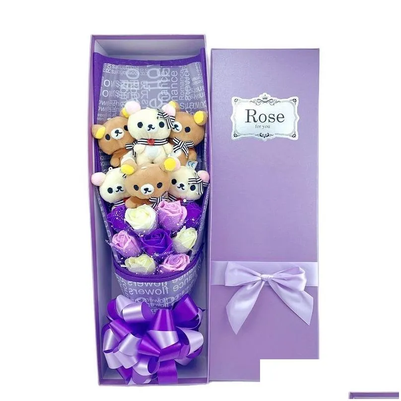 Cute Teddy Bear Stuffed Animal Plush Toy Cartoon Bouquet Gift Box Creative Birthday Valentine`s Day Christmas Gift 220217