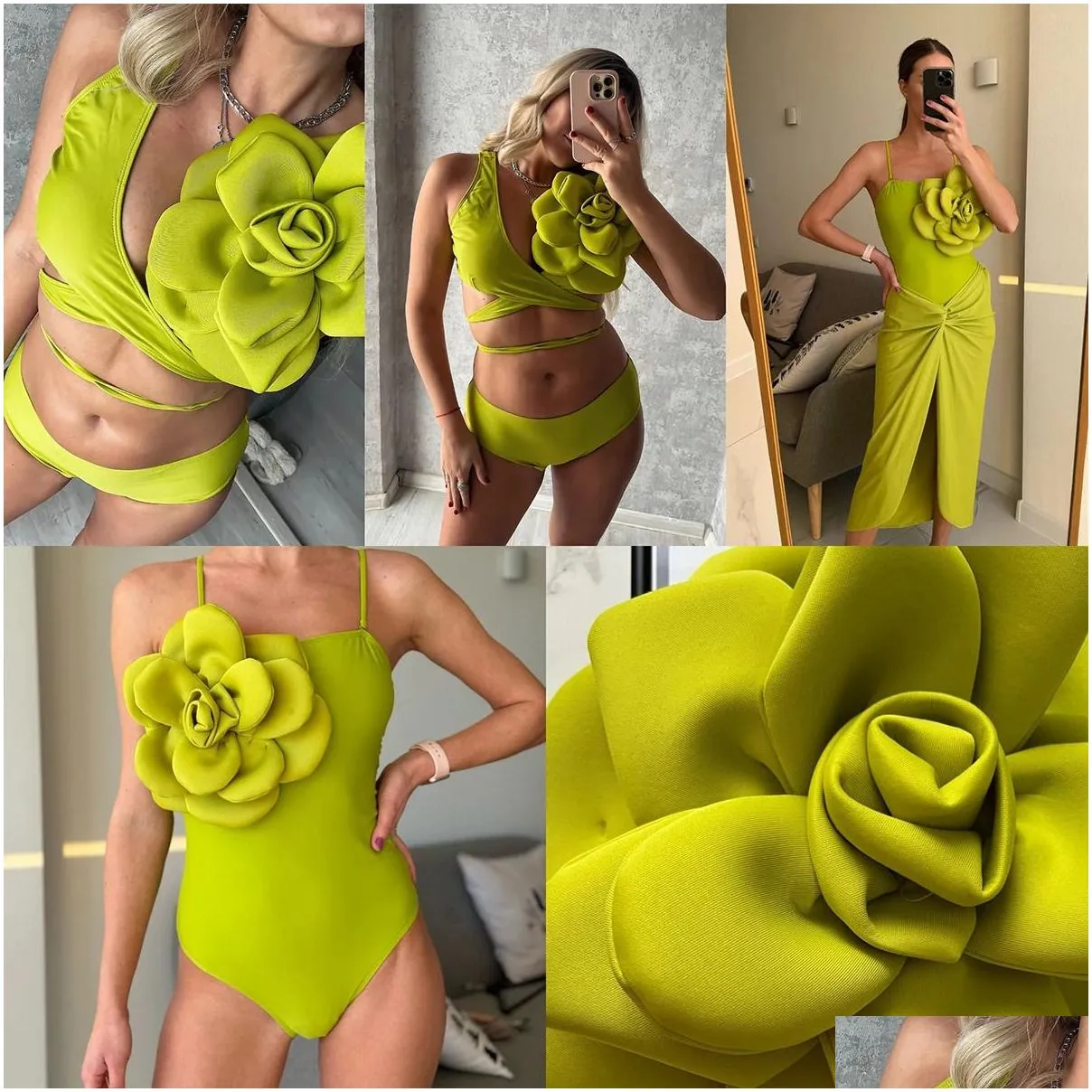 Women`S Swimwear 2024 3D Flower Bikini Set With Er Up Luxury Swimsuit Women Y Floral High Waist Monokini Desire Bodysuit Swim Suit Dr Dhkks