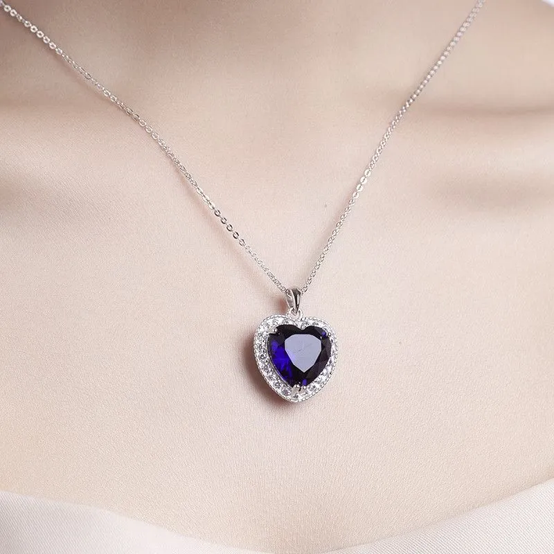 Really 925 Sterling Silver Necklace Big 6ct Heart of the ocean Blue Sapphire Wedding Pendant Necklaces for Women Jewelry gift