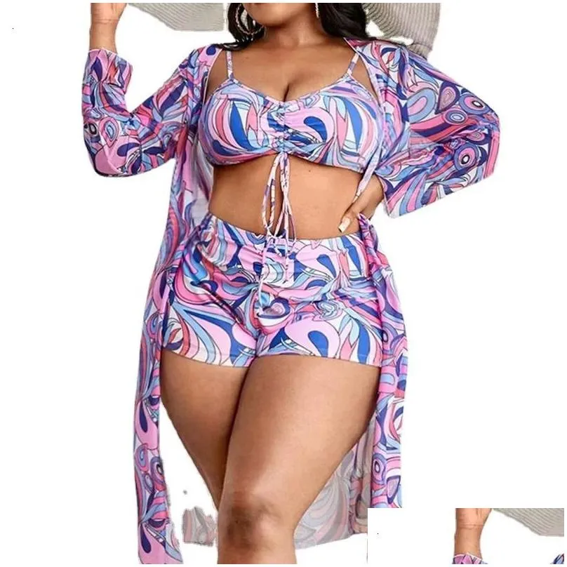 Women`S Swimwear 2024 Plus Big Size For Women Swimsuit Large Bathing Suits Three-Piece Push Up Bikini Set Y Separate Stylish 240309 D Dhvwf