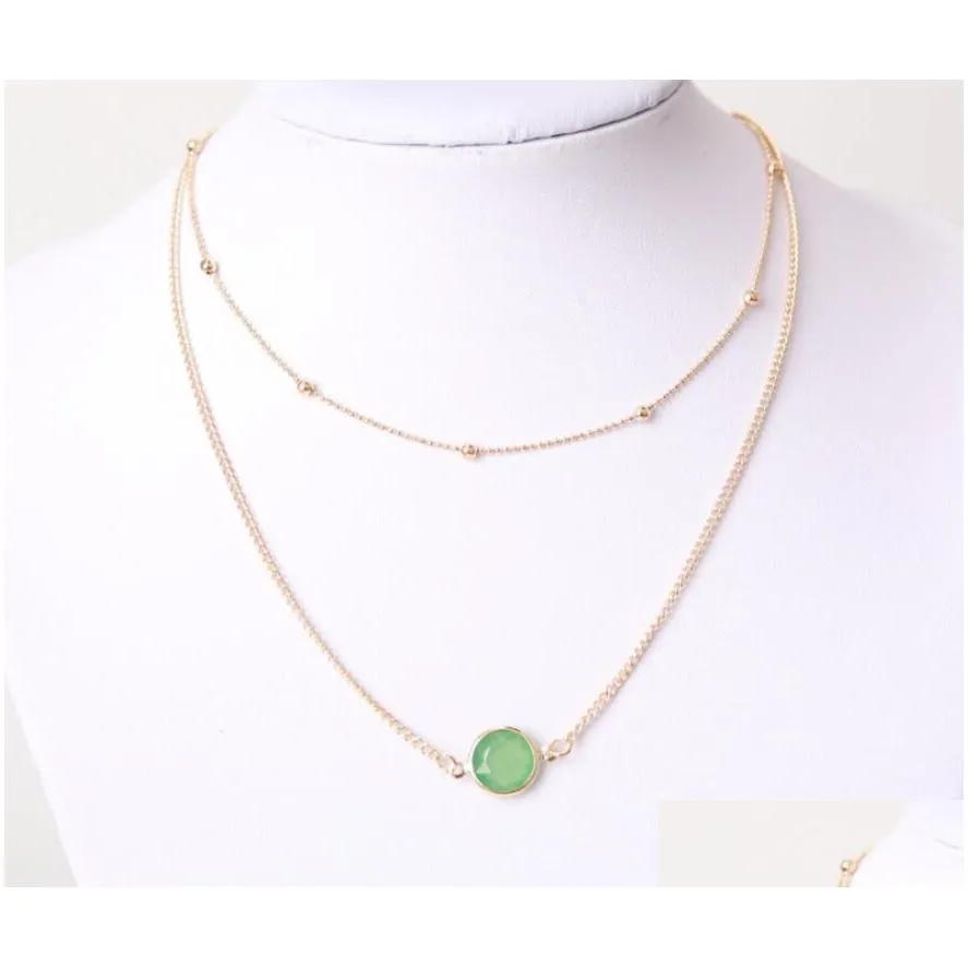 Chokers Natural Crystal Pendant Choker Necklace Mti-Layer Bead Boho Alloy Gold Short Chain Necklaces Women Jewelry Gift Wholesale Drop Dhvbg