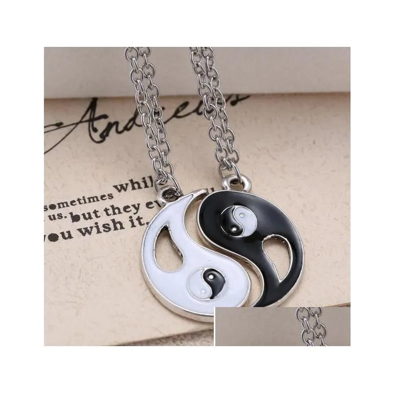 Yin Yang Pendant Necklace Black White Couple Sister Friend Friendship Jewelry Unique Personalized Gifts