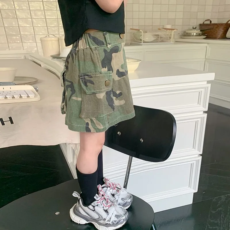 Fashion Girls camouflage cargo skirt old kids back pocket elastic waist casual skirt INS children all-matching clothes S1093