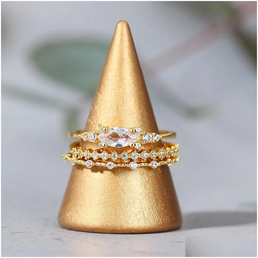 Set Tiny Small Ring for Women Gold Color Cubic Zirconia Midi Finger Rings Wedding Anniversary Jewelry Accessories Gifts KAR229