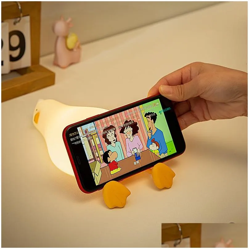 Other Home Decor Duck Nightlights Led Night Light Duckling Rechargeable Lamp Usb Cartoon Sile Children Kid Bedroom Decoration Birthda Dhsdv