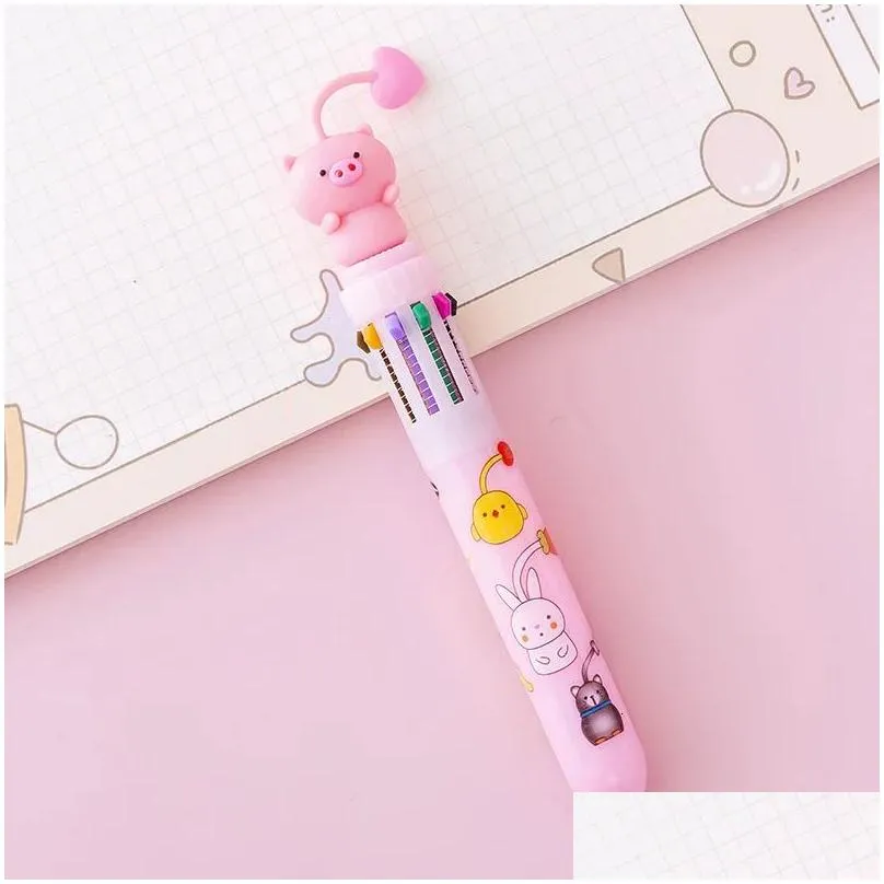 wholesale 20pcs Cartoon Pendant 10 Color Ballpoint Pen School Pens to Write Kawaii Stationery Ball Point Pen Writing Pretty 240109