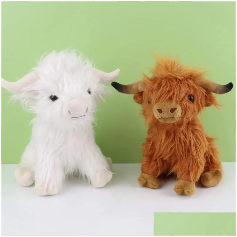 Plush Dolls 28cm Kawaii Simulation Highland Cow Plush Doll Soft Stuffed Animal Cream Highland Cattle Plush Toy Kyloe Plushie for Kids Gifts